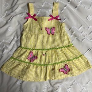 Yellow Gingham Dress with Pink Butterflies